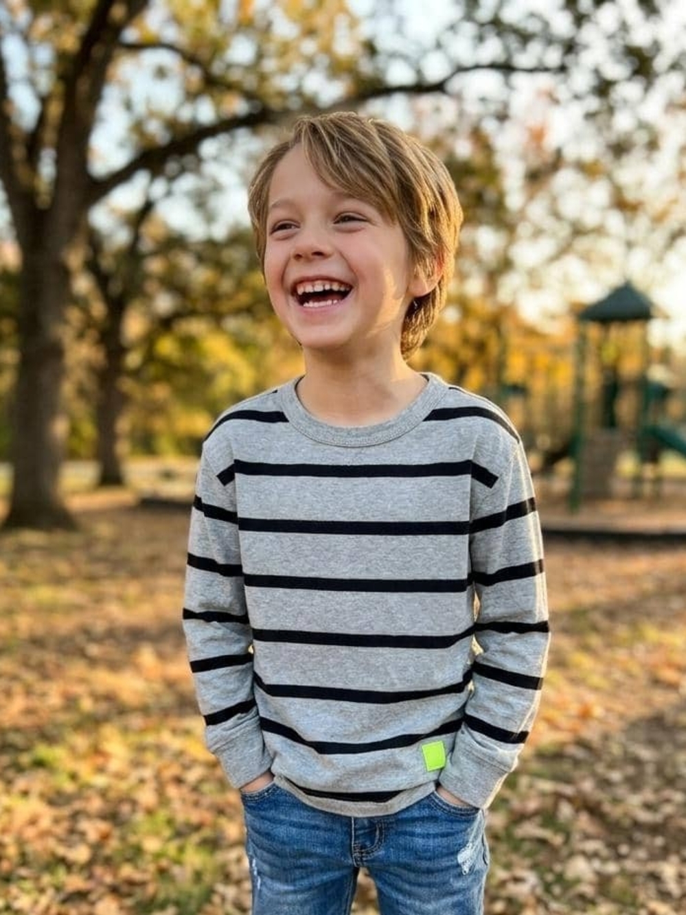 Cat & Jack Gray and Black Striped Long Sleeve Tee • Kids M